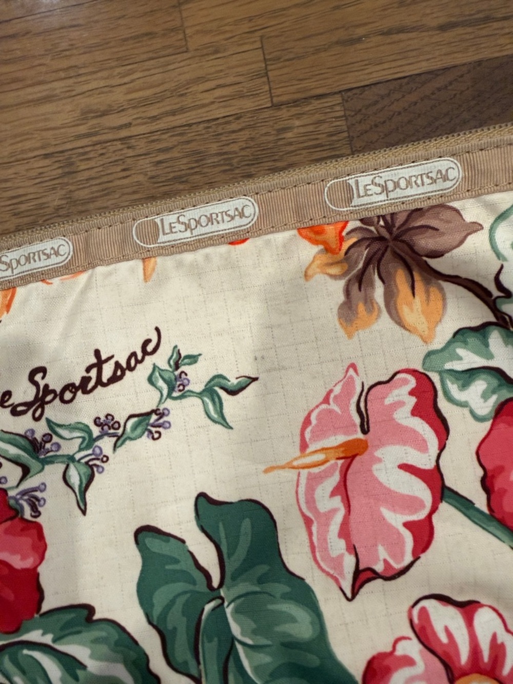 LeSportsac Floral Cosmetic Pouch in Cream, Orange, Pink - Picture 3 of 4